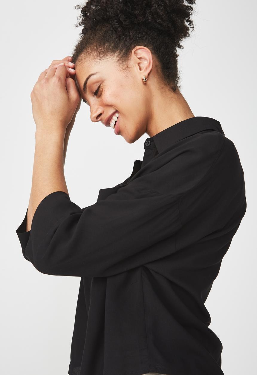Cotton On - Rebecca chopped shirt - black