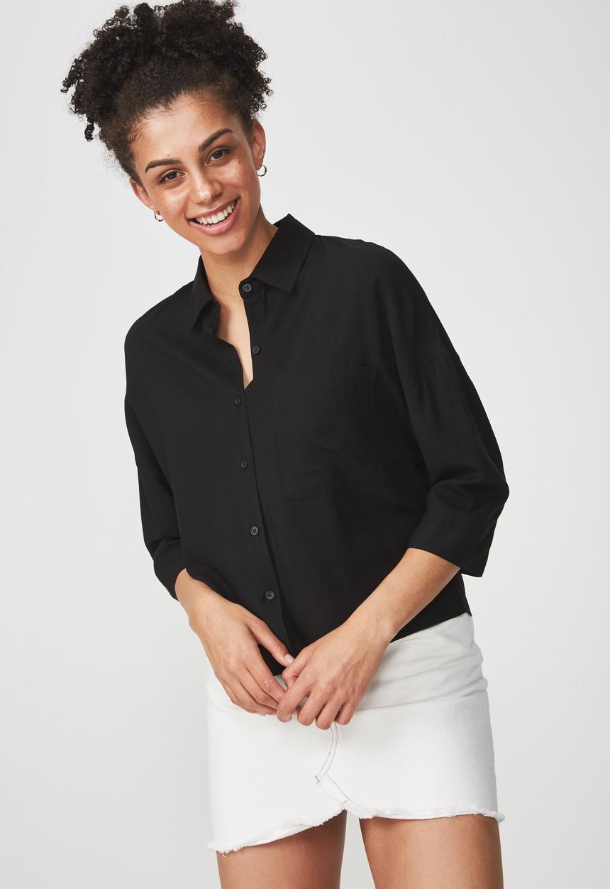 Cotton On - Rebecca chopped shirt - black