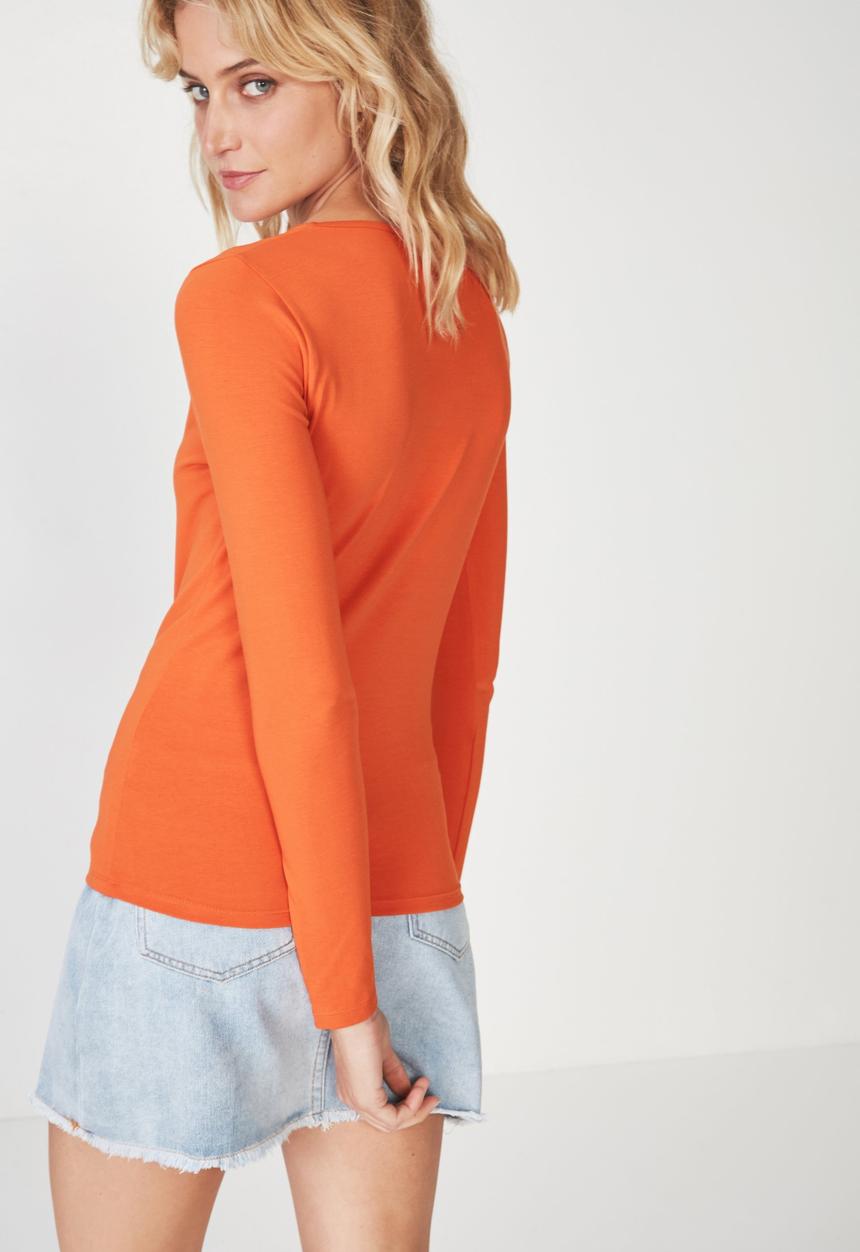 Cotton On - Everyday long sleeve v-neck top -  orange 