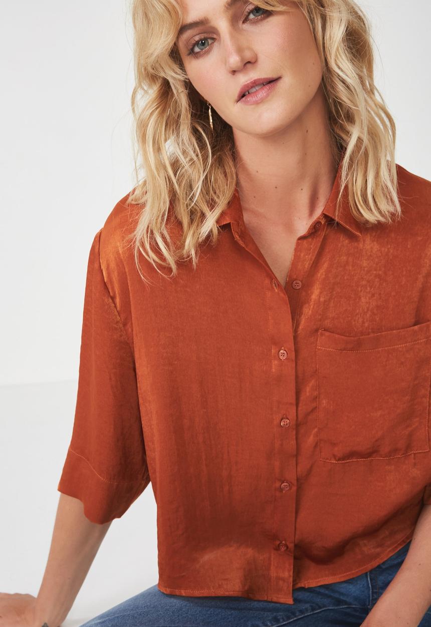 Cotton On - Rebecca chopped shirt - orange 