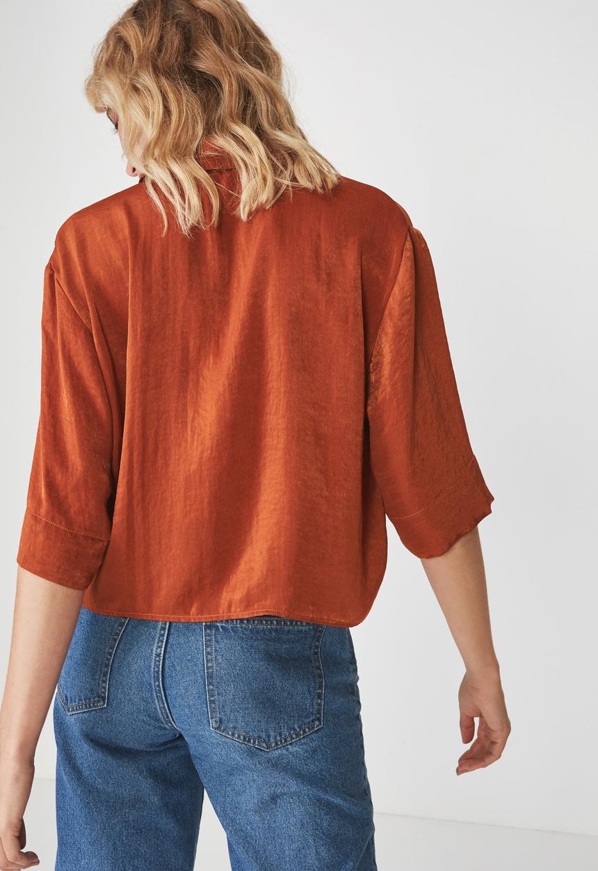 Cotton On - Rebecca chopped shirt - orange 