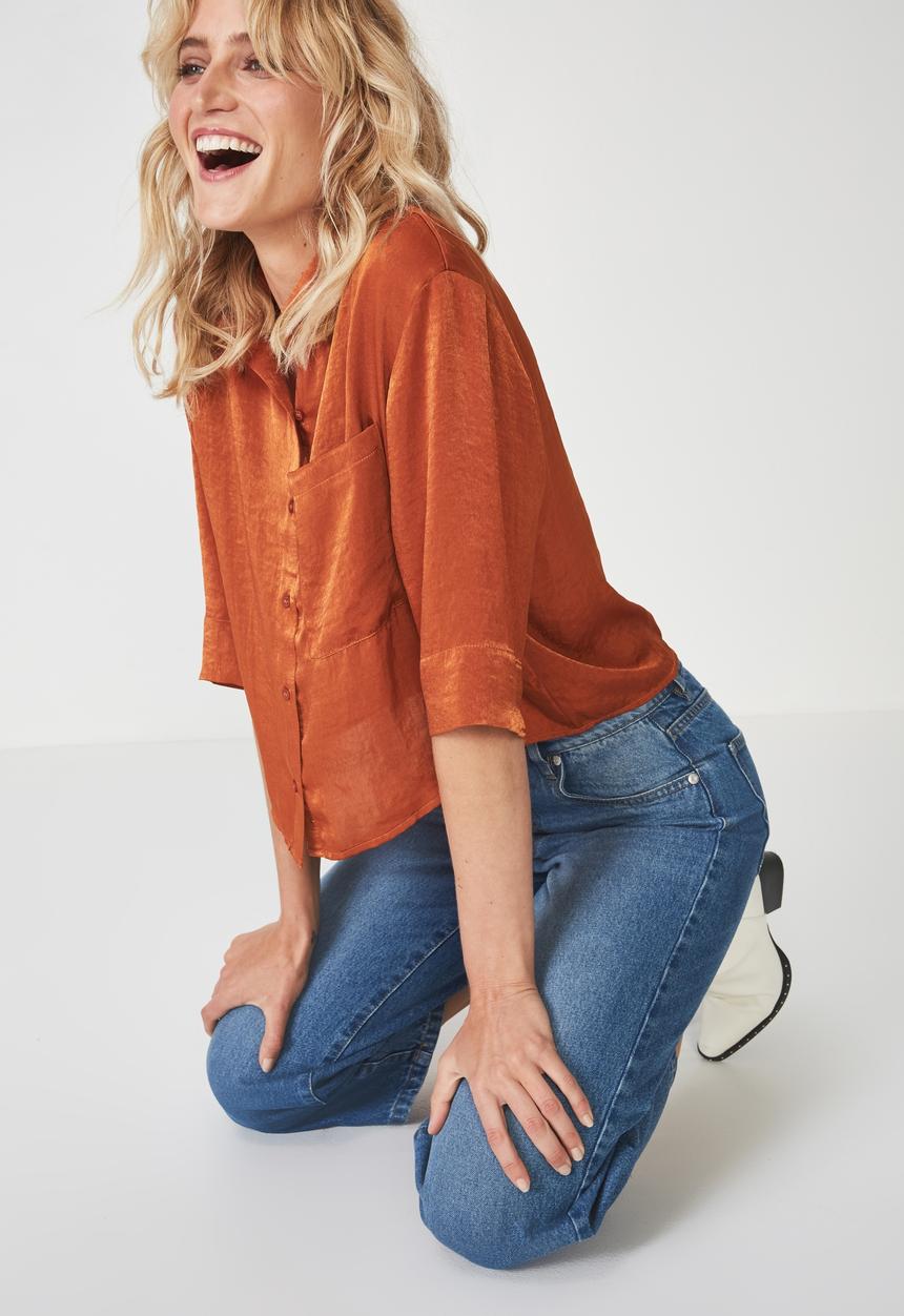 Cotton On - Rebecca chopped shirt - orange 