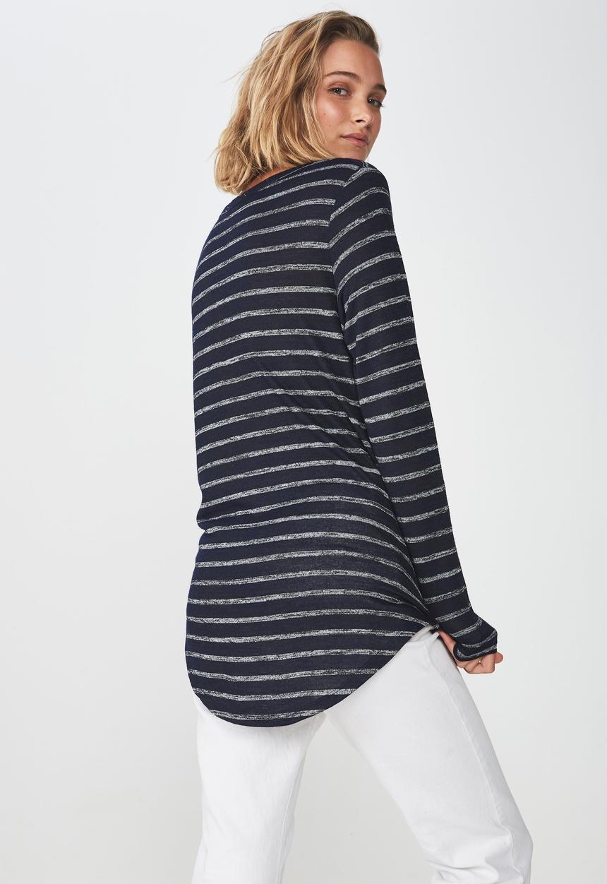 Cotton On - Karly long sleeve top -  navy & grey 