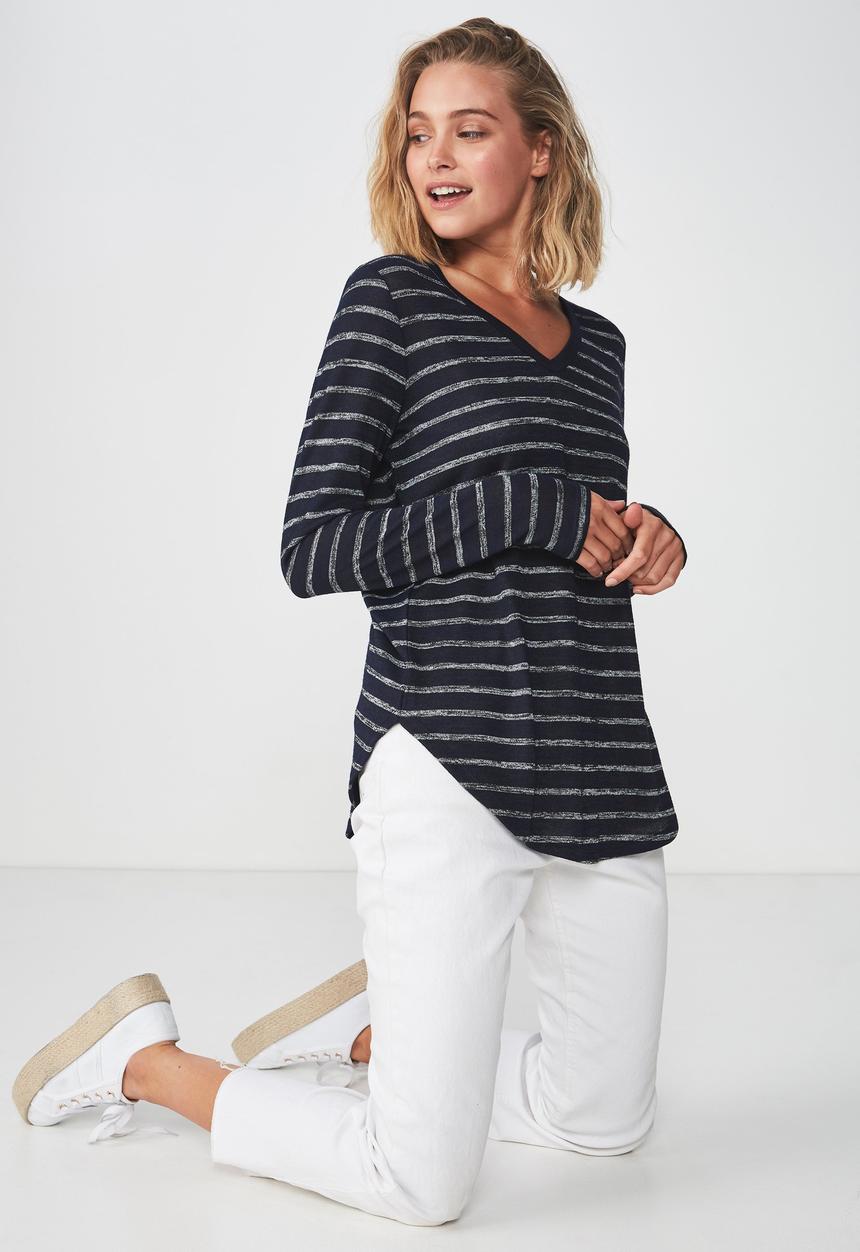 Cotton On - Karly long sleeve top -  navy & grey 
