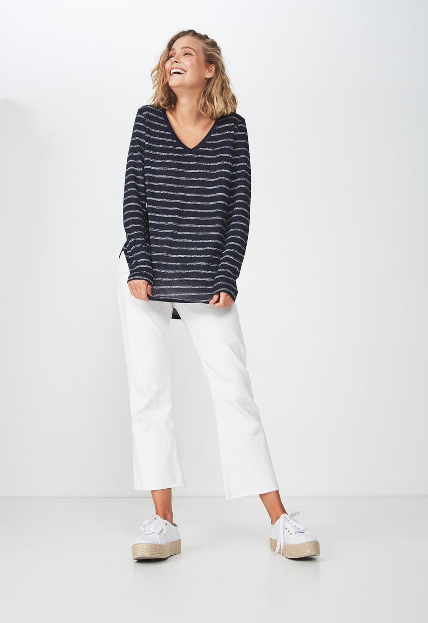 Cotton On - Karly long sleeve top -  navy & grey 