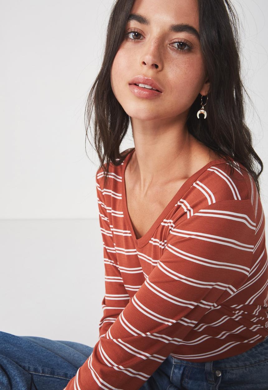 Cotton On - Karly long sleeve top - rust & white 