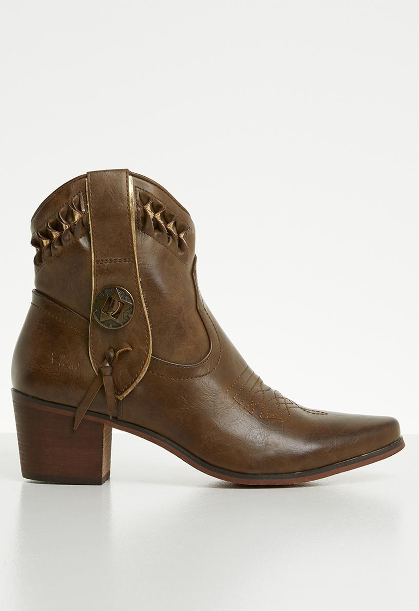 Plum - Faux leather laser-cut ankle boot - brown & gold