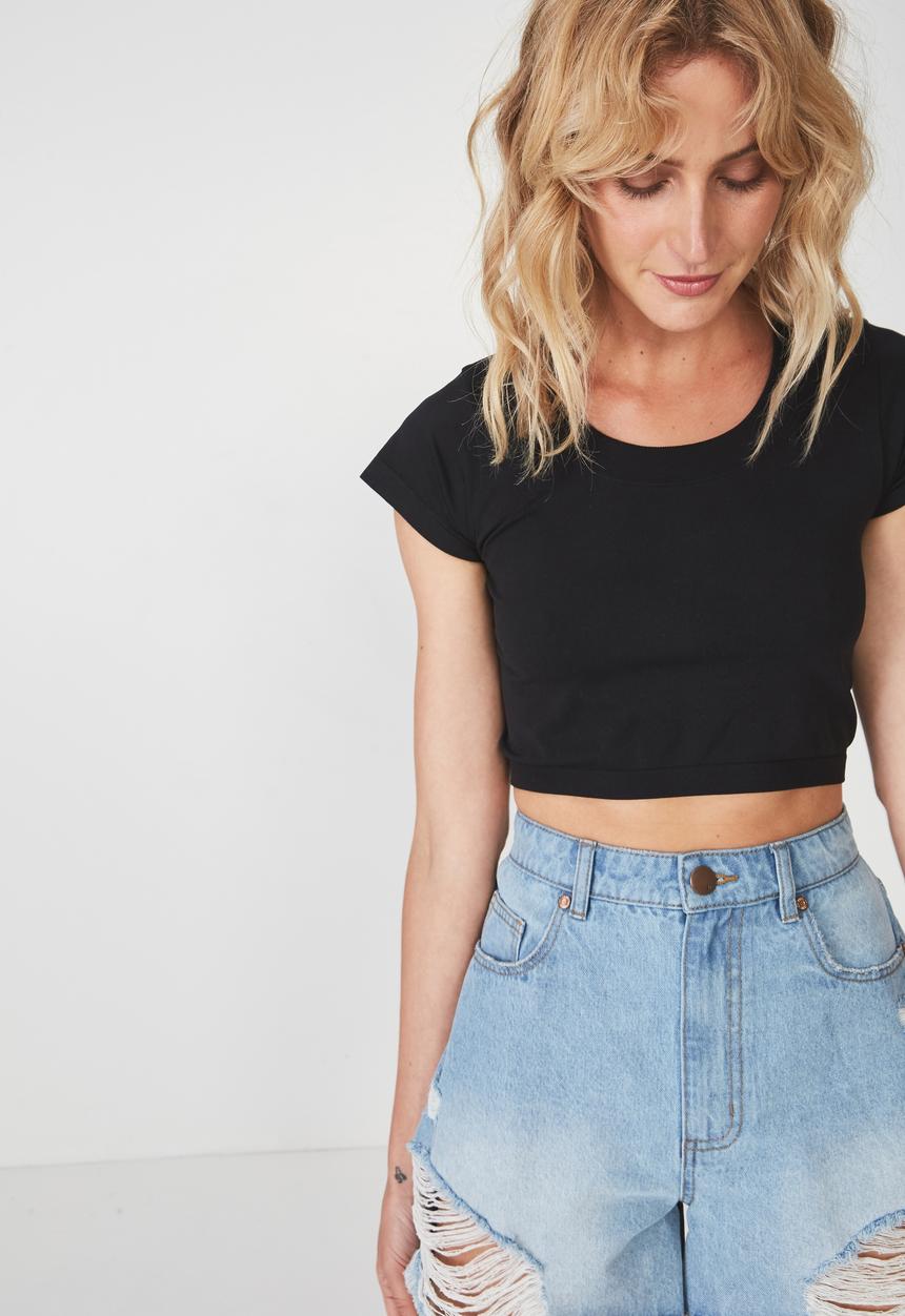 Cotton On - Seamfree scoop tee - black