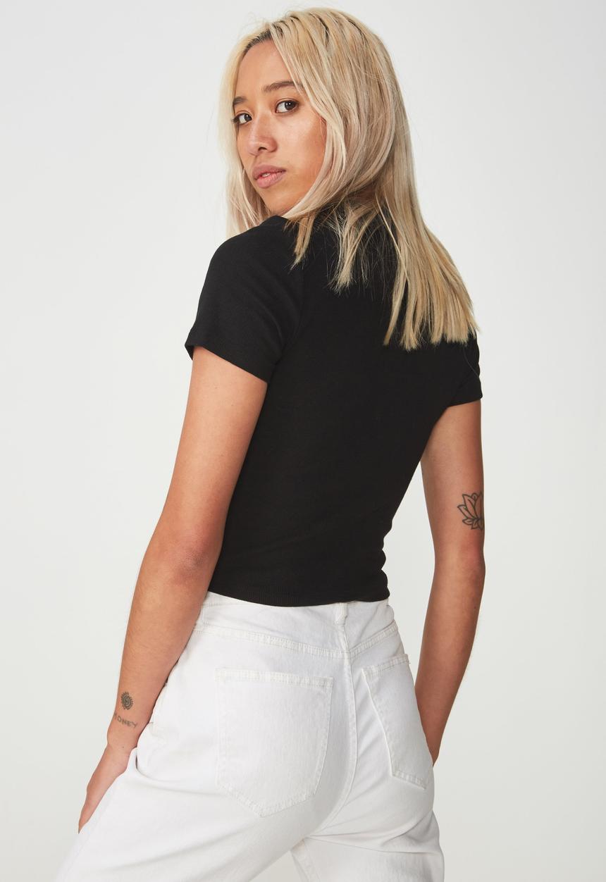 Cotton On - Nadine zip front short sleeve top - black