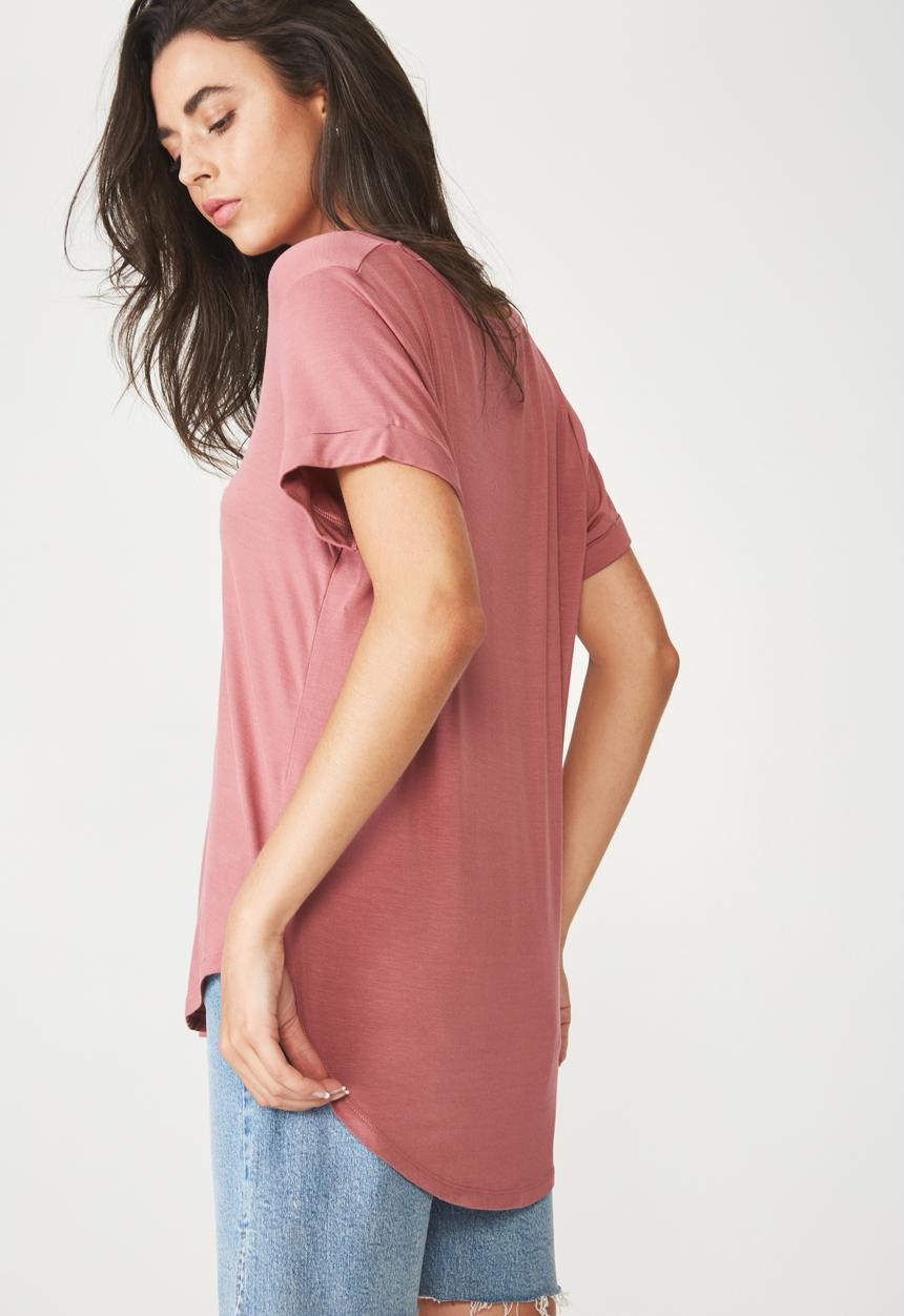 Cotton On - Karly short sleeve v neck top - pink