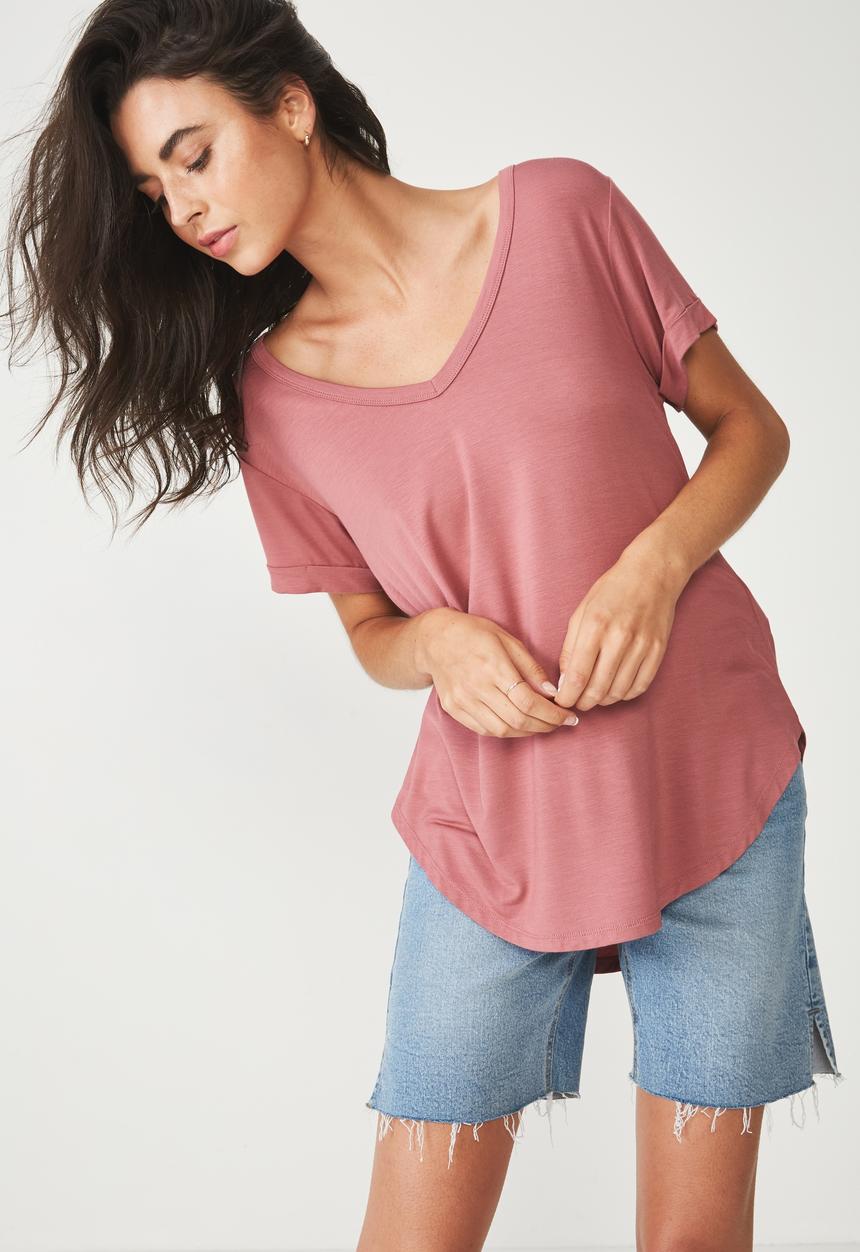 Cotton On - Karly short sleeve v neck top - pink