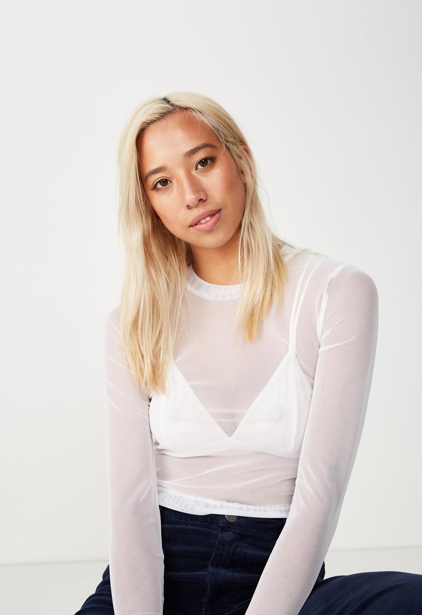 Cotton On - Mesh long sleeve top - white