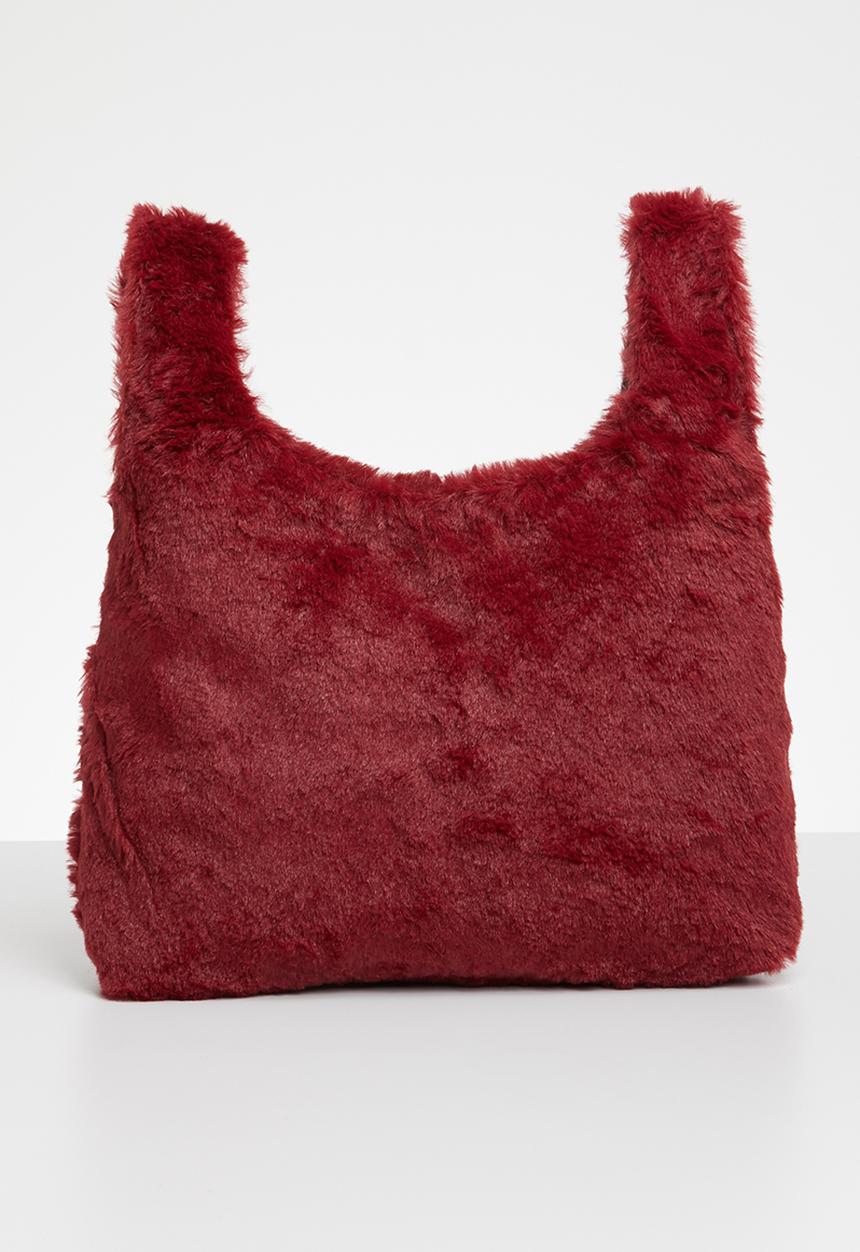 Superbalist - Faux fur knotted bag-burgundy