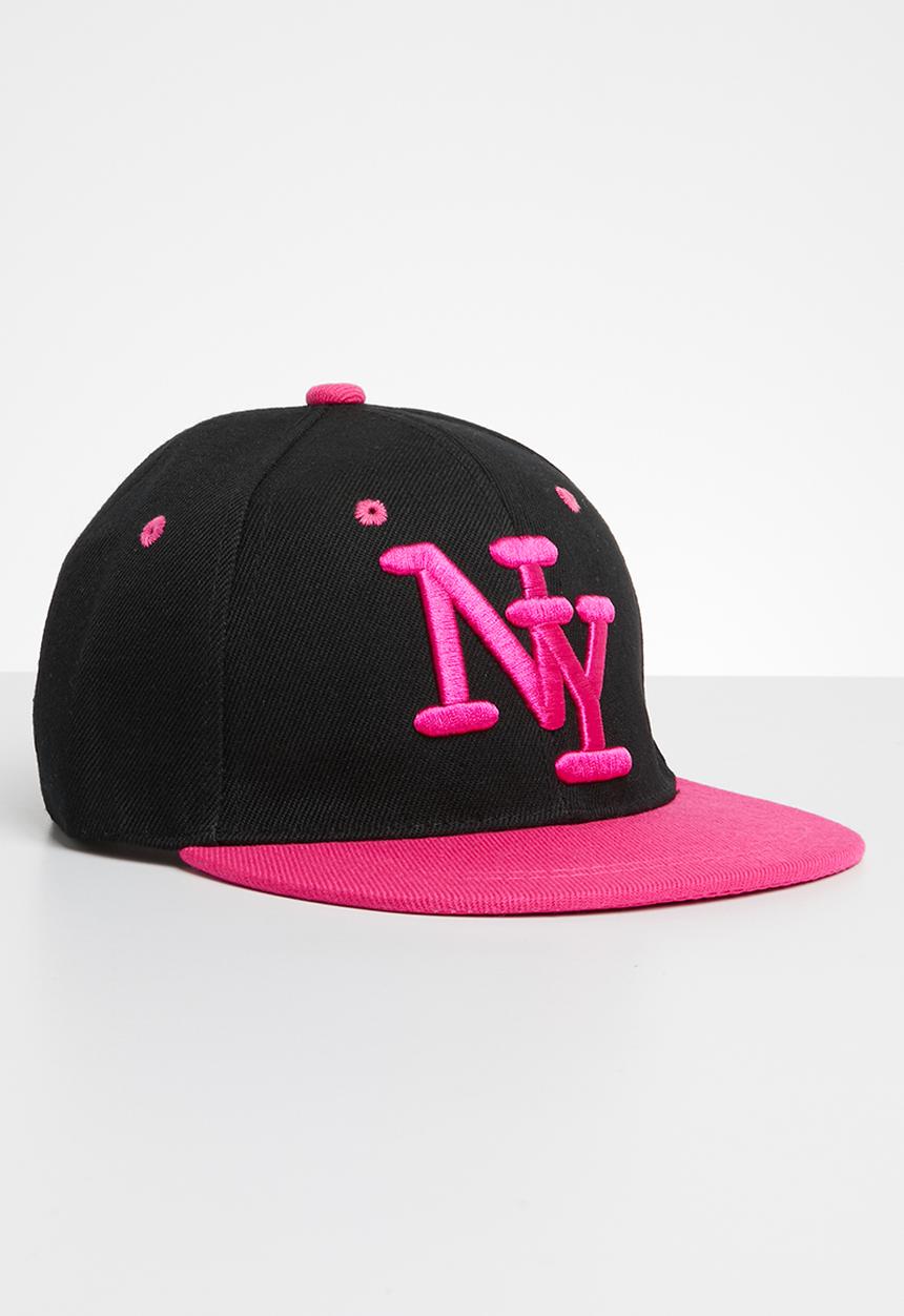 Pop Candy - Embroidered flat brim cap - pink & black