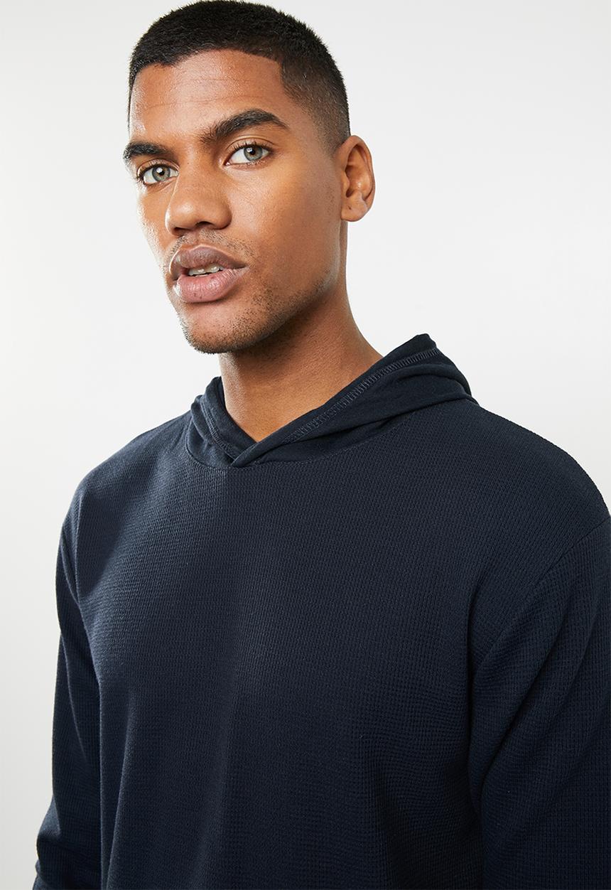 Cotton On - Hooded waffle long sleeve T-shirt - navy