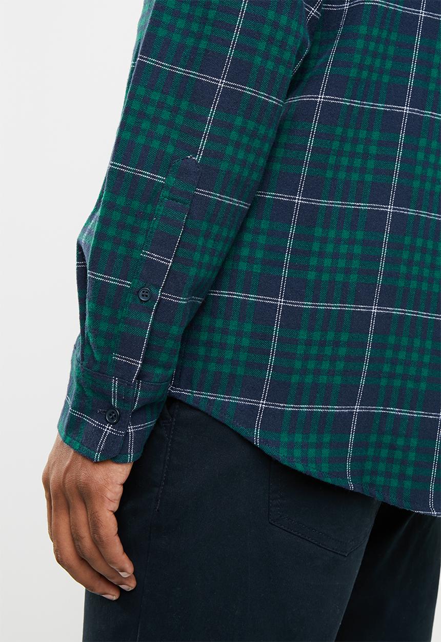 Cotton On - Check rugged long sleeve shirt - navy & green