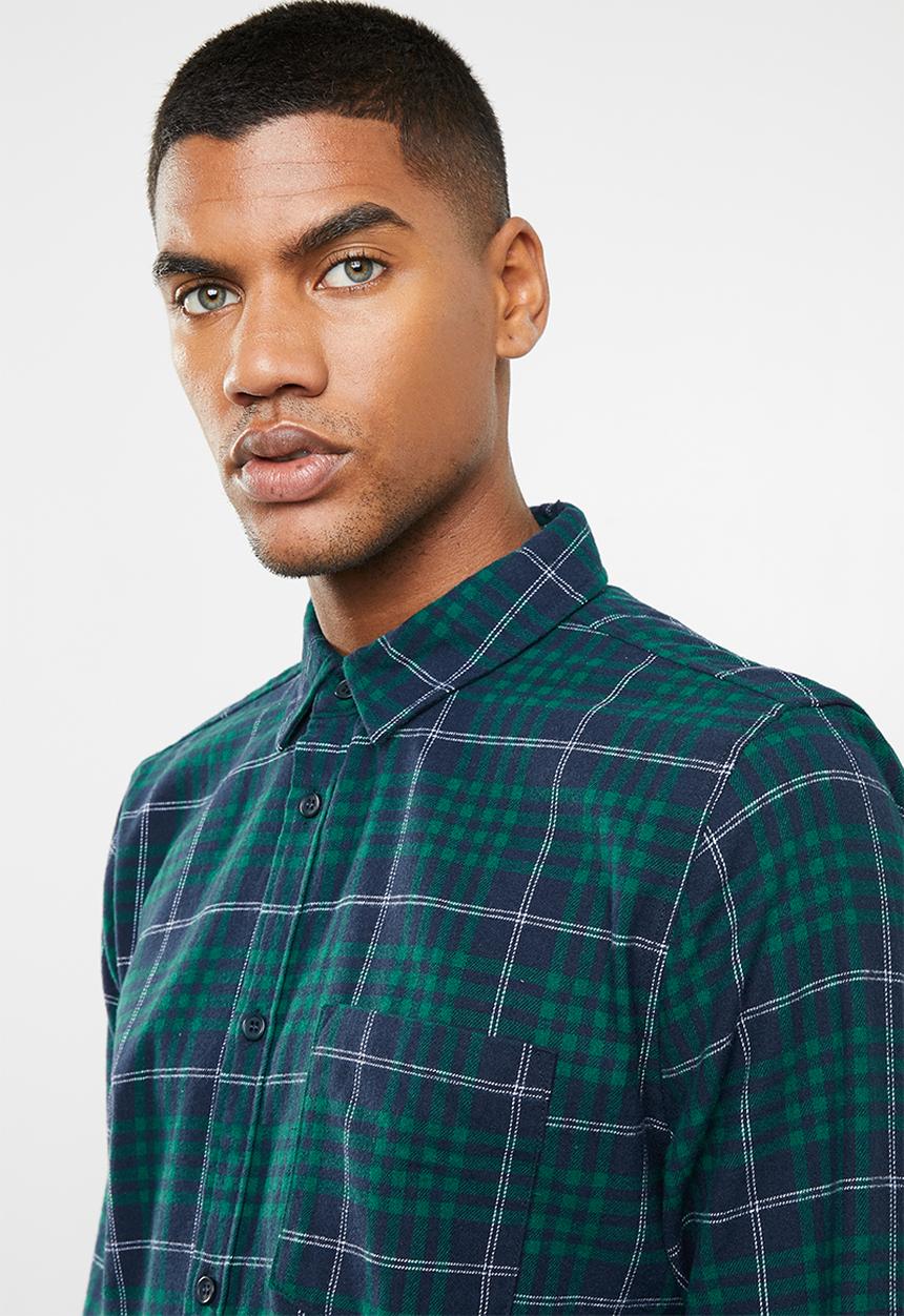 Cotton On - Check rugged long sleeve shirt - navy & green