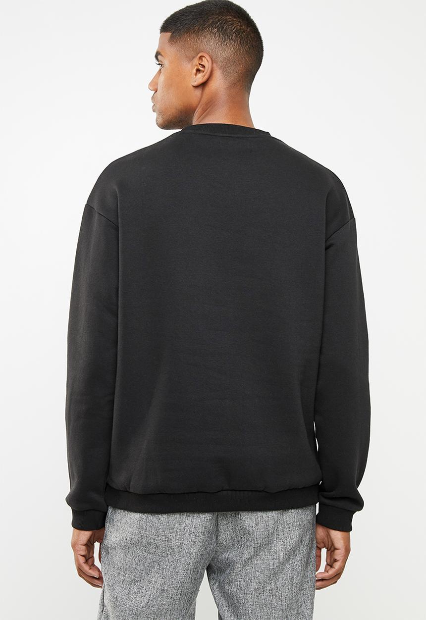 Cotton On - North sea chest panel drop shoulder crew fleece top - black