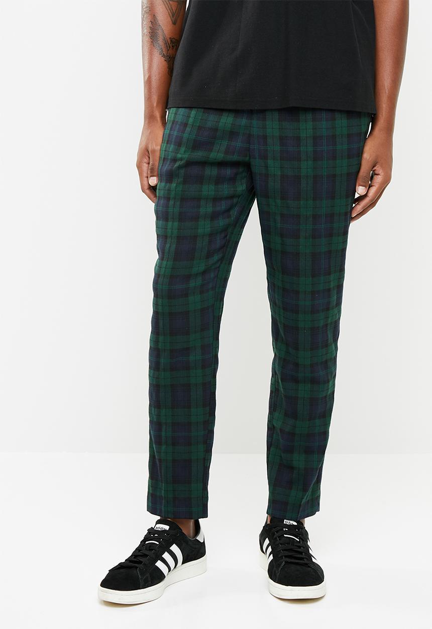 New Look - Black watch check pants - navy & green
