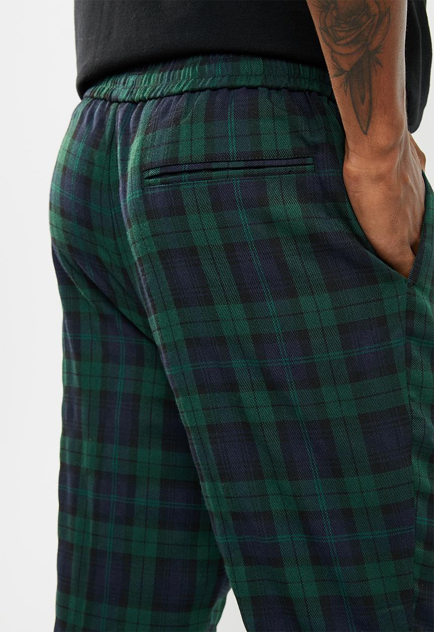 New Look - Black watch check pants - navy & green