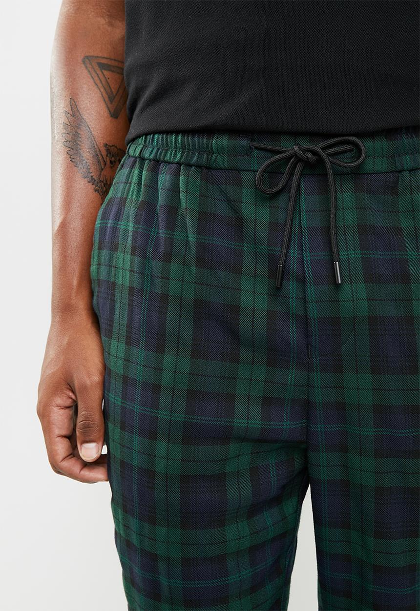 New Look - Black watch check pants - navy & green