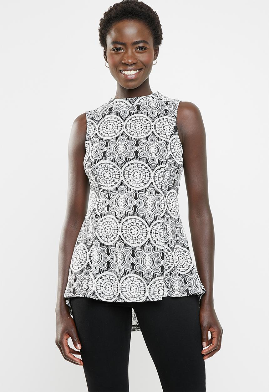 Revenge - Kaleidoscope high neck top - black and white