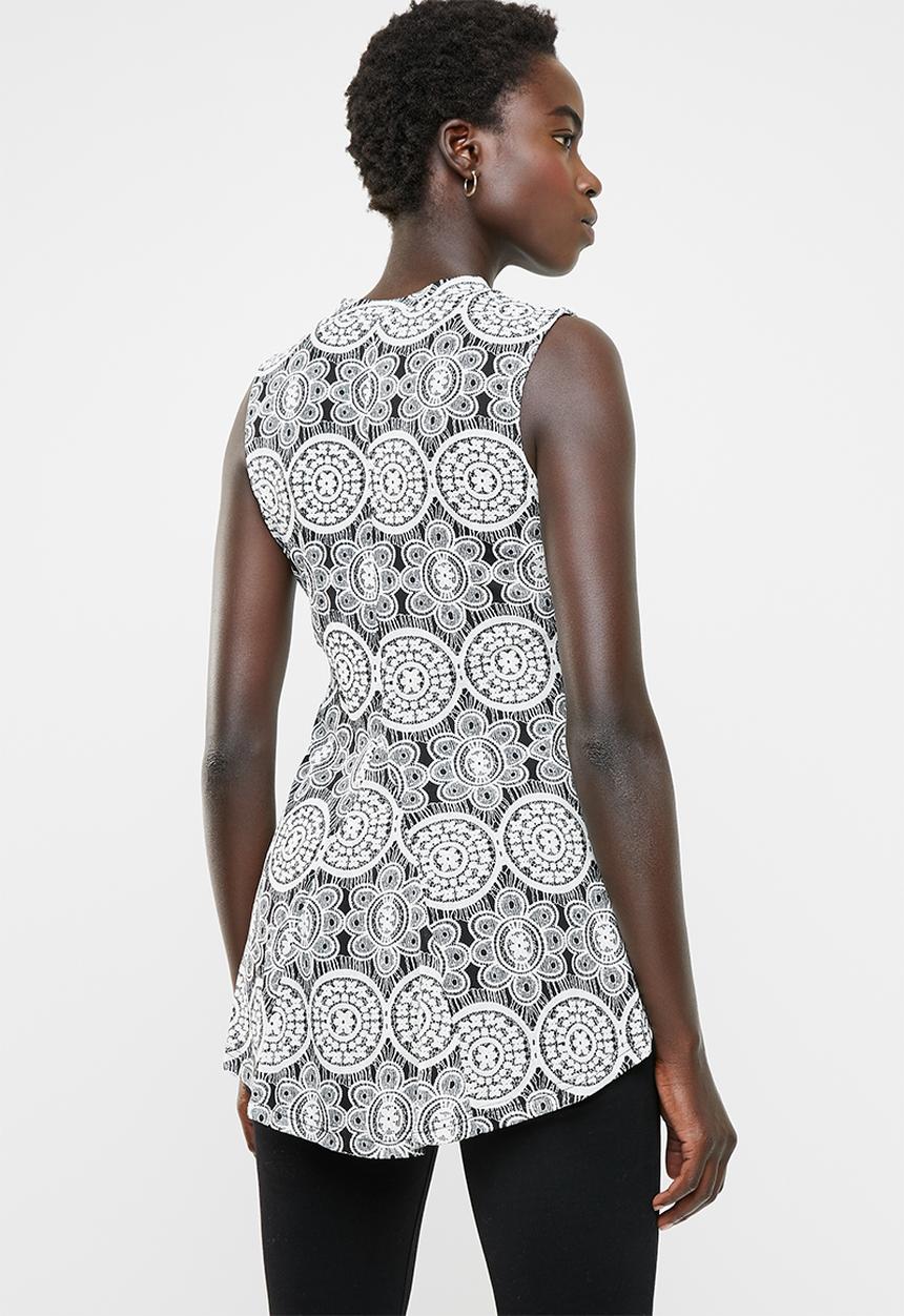 Revenge - Kaleidoscope high neck top - black and white