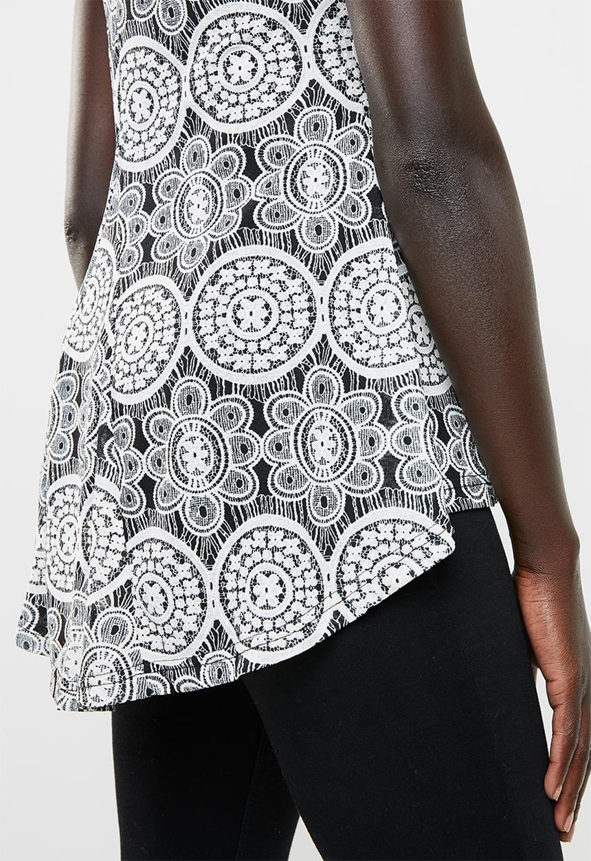 Revenge - Kaleidoscope high neck top - black and white