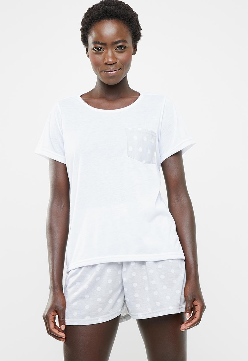 edit - Sleep tee and shorts sleep set - grey & white