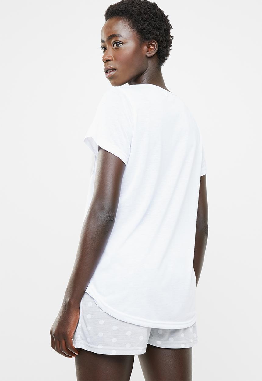 edit - Sleep tee and shorts sleep set - grey & white