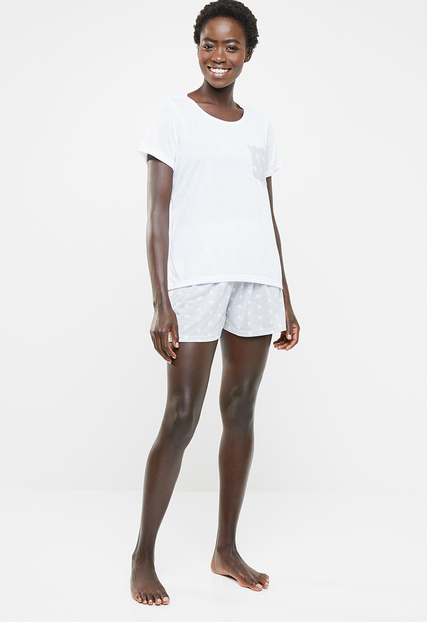 edit - Sleep tee and shorts sleep set - grey & white