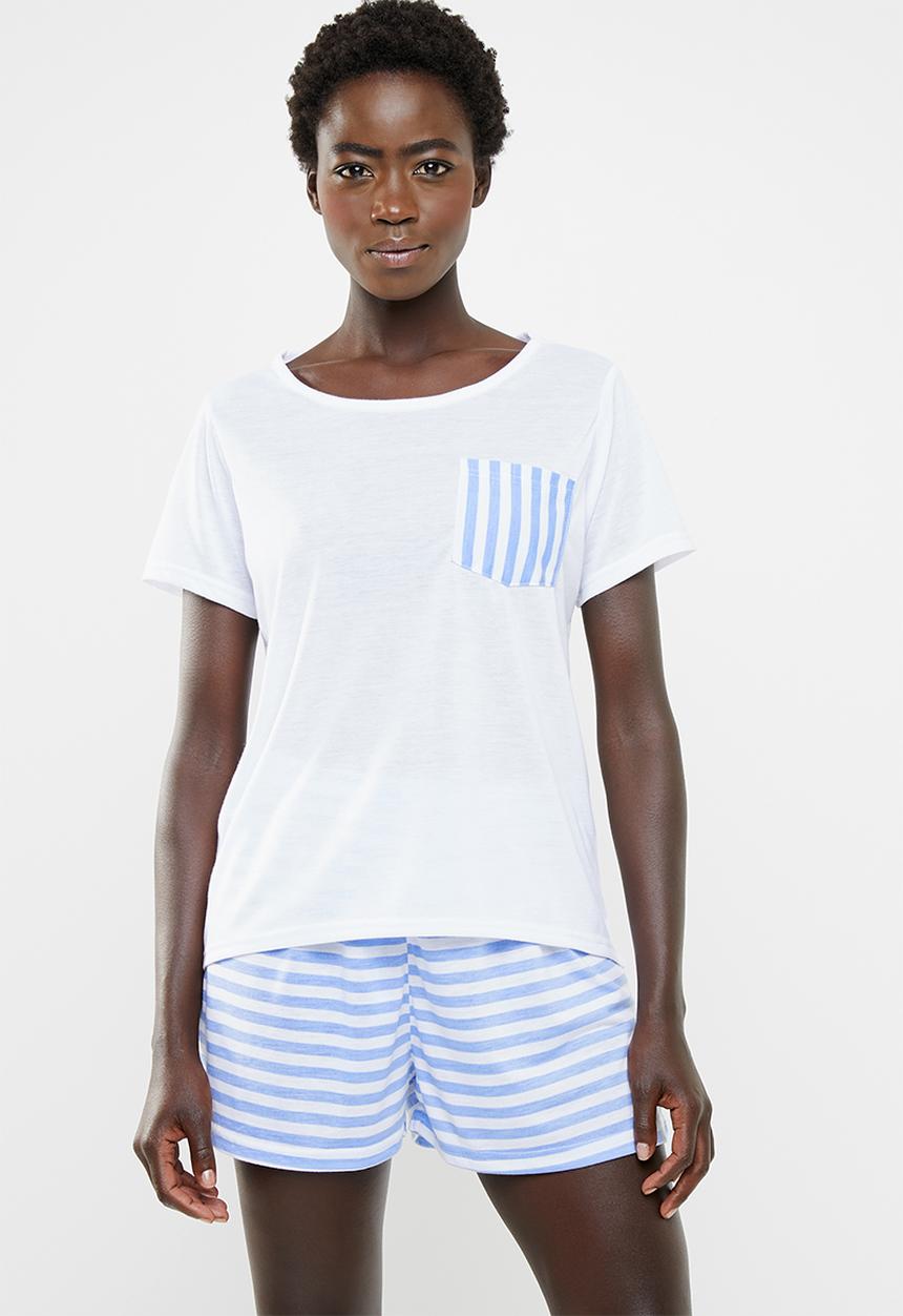 edit - Sleep tee and shorts sleep set - blue and white