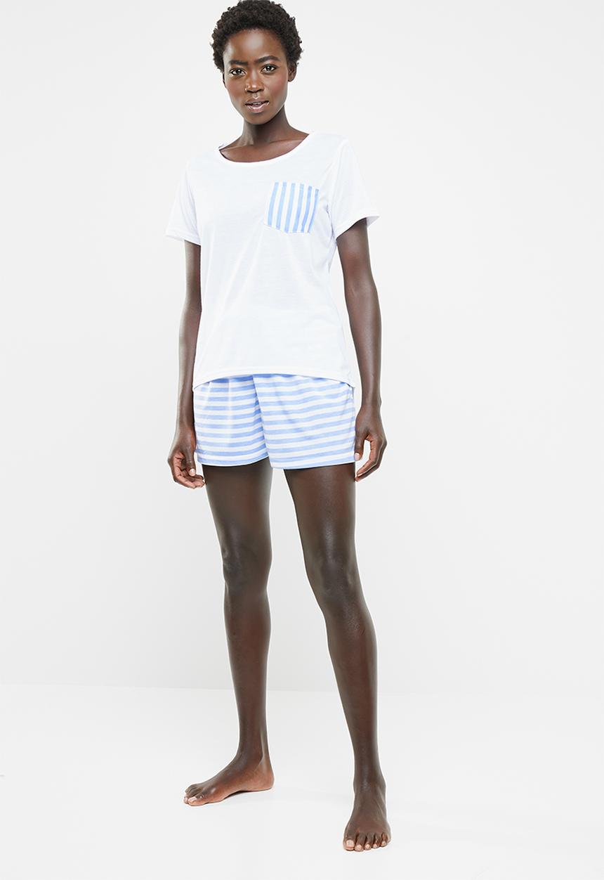 edit - Sleep tee and shorts sleep set - blue and white