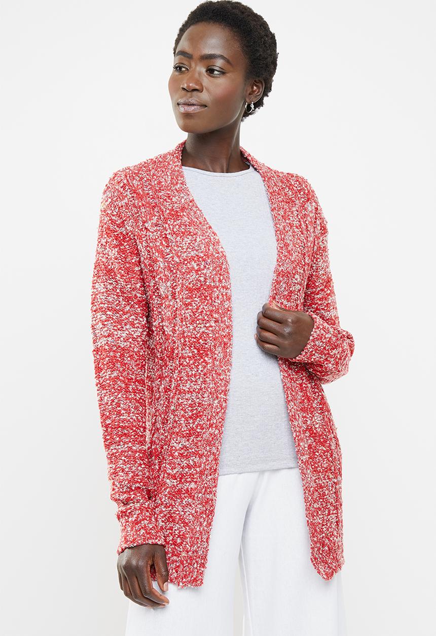 edit - Textured open front cardigan - red