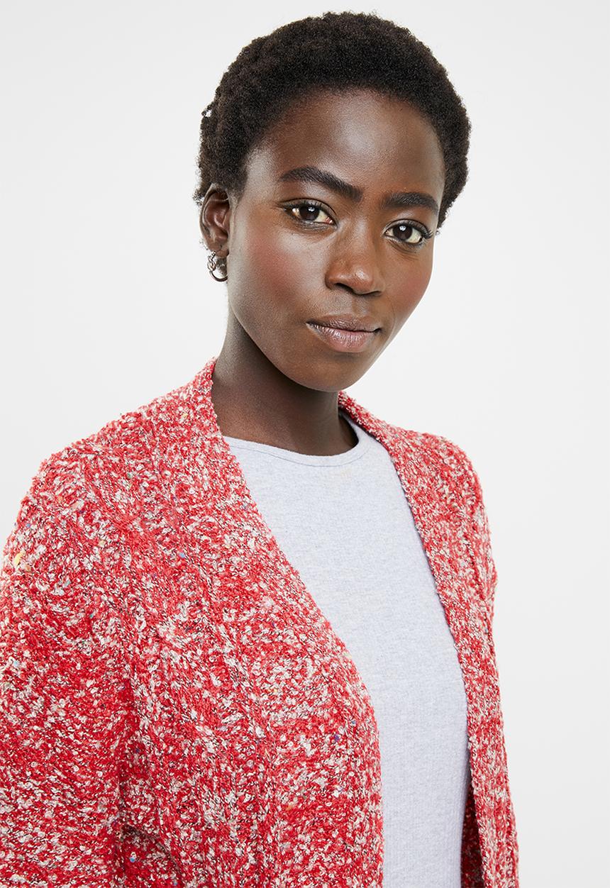 edit - Textured open front cardigan - red