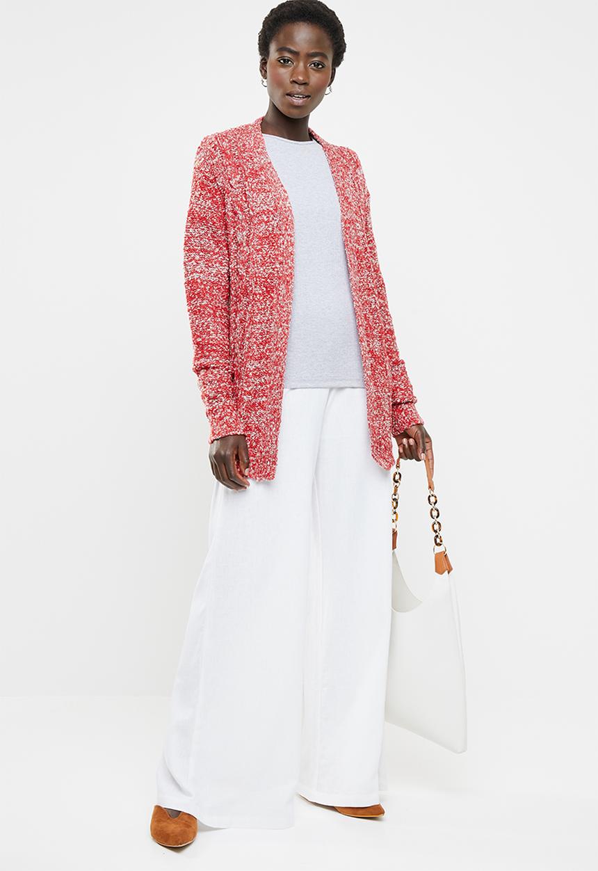 edit - Textured open front cardigan - red