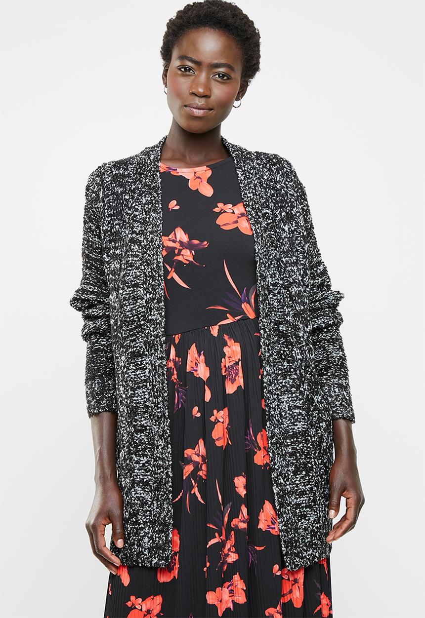 edit - Textured open front cardigan - black