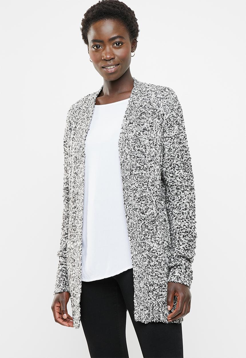 edit - Textured open front cardigan - grey