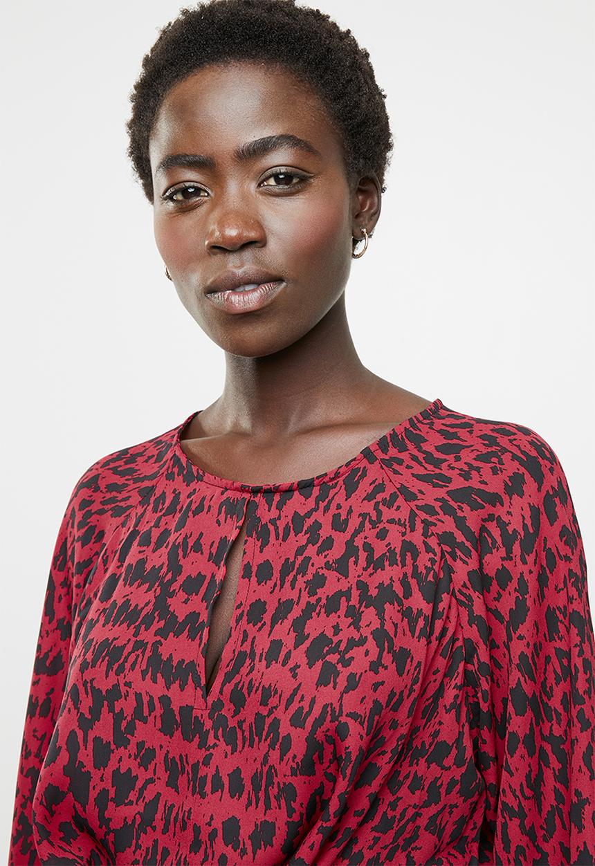 edit - Tie front blouse - red & black