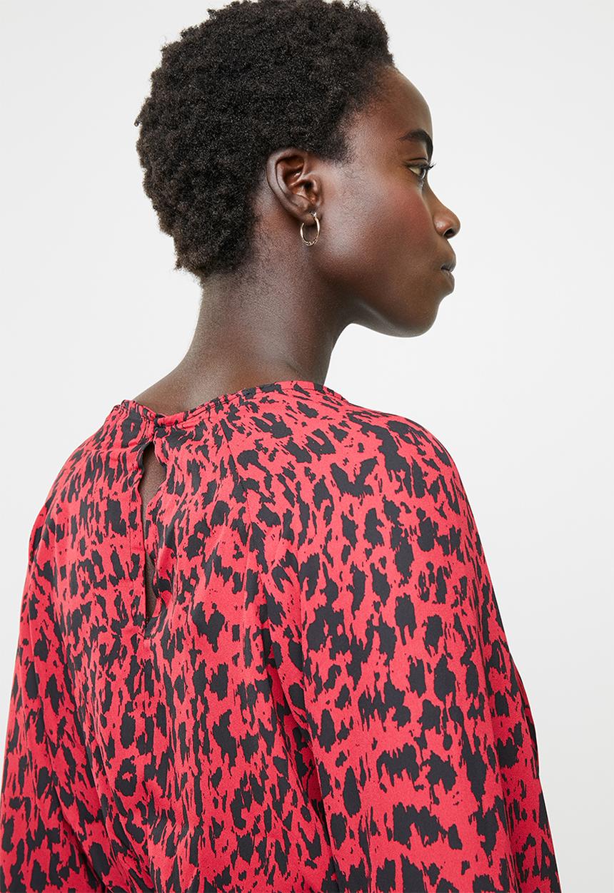 edit - Tie front blouse - red & black