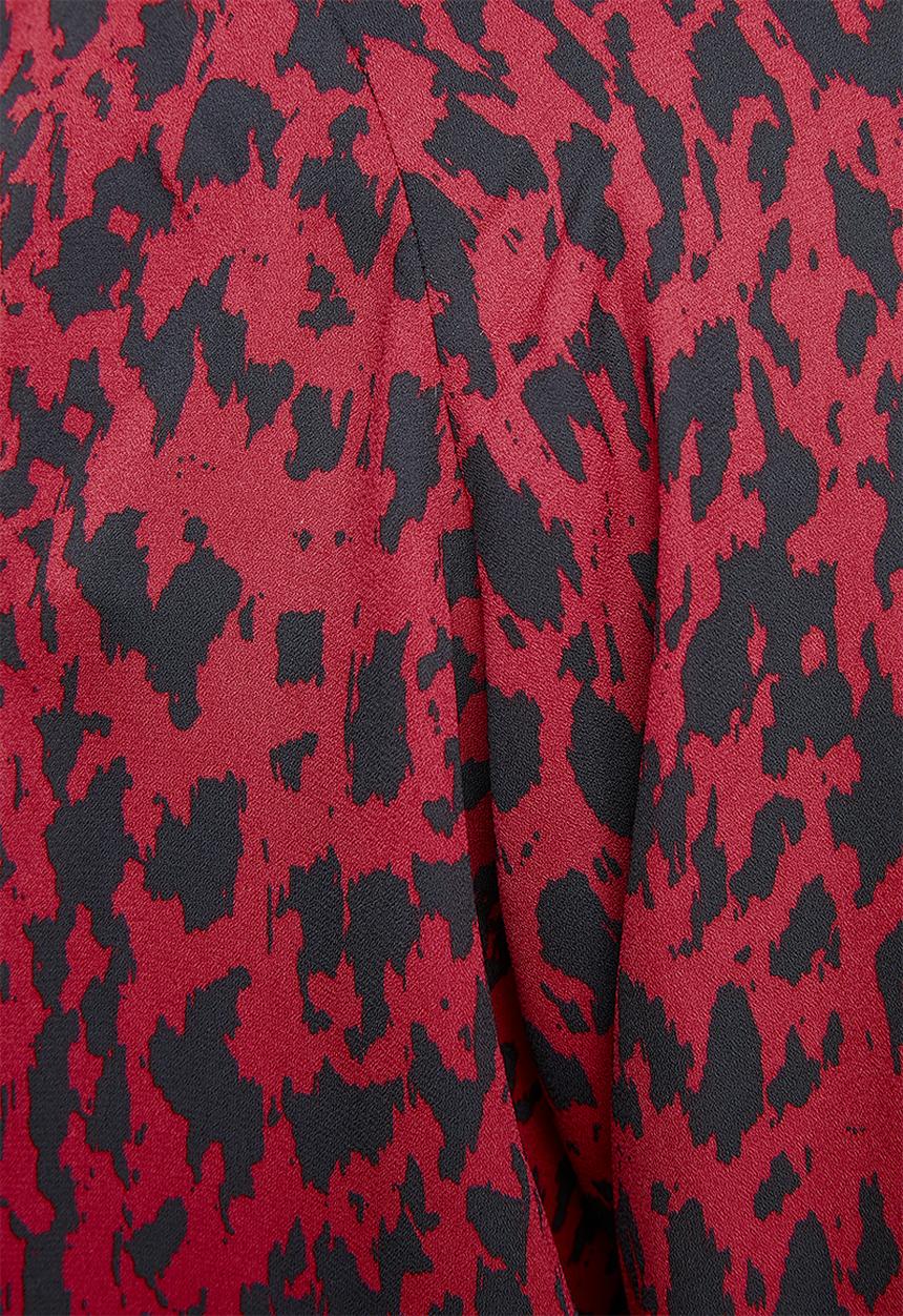 edit - Tie front blouse - red & black