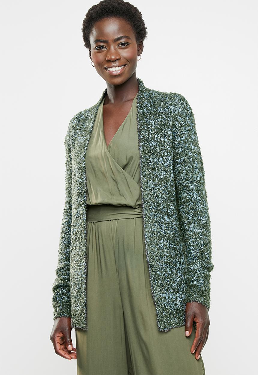 edit - Textured open front cardigan - blue & green