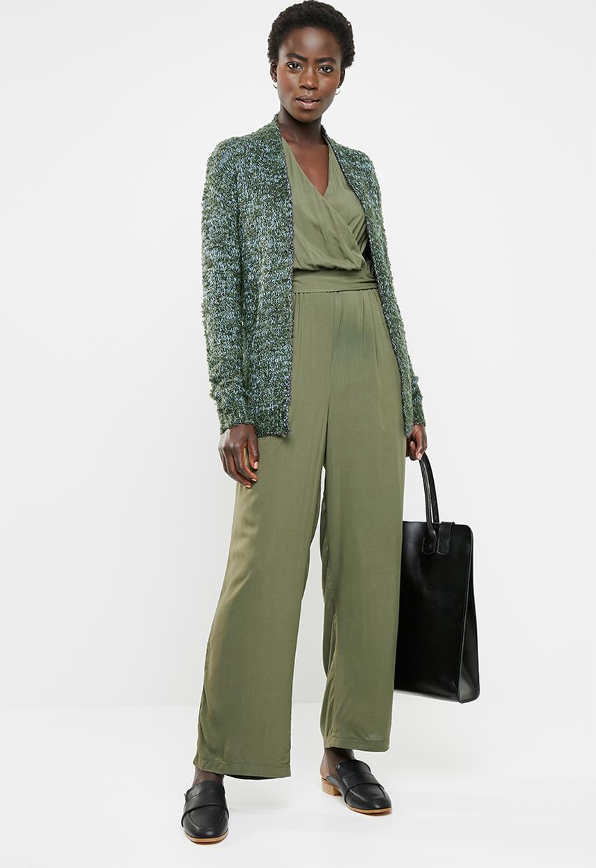 edit - Textured open front cardigan - blue & green