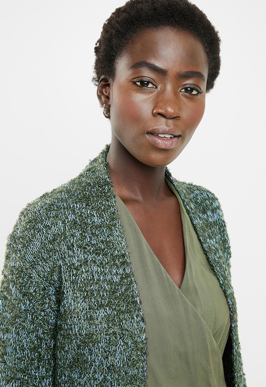 edit - Textured open front cardigan - blue & green
