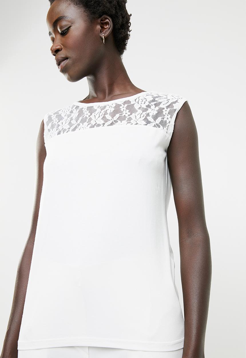 edit - Lace inset cami - white