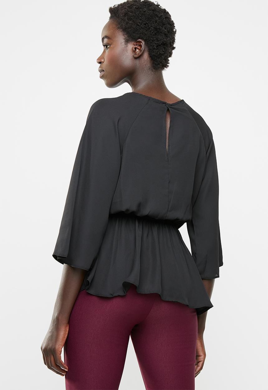edit - Tie front blouse - black