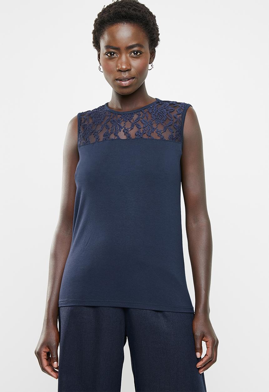 edit - Lace inset cami - navy