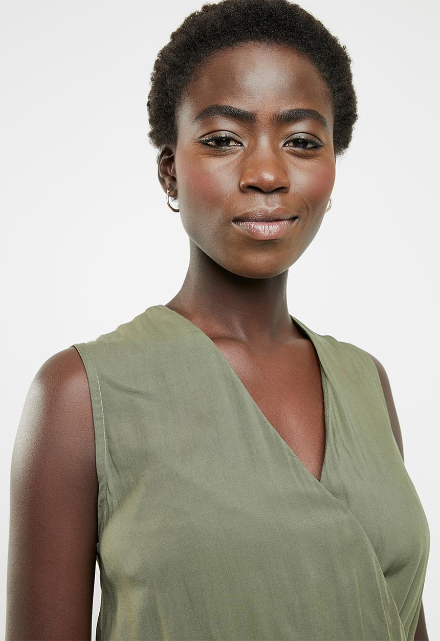 edit - Wrap-over sleeveless jumpsuit - olive