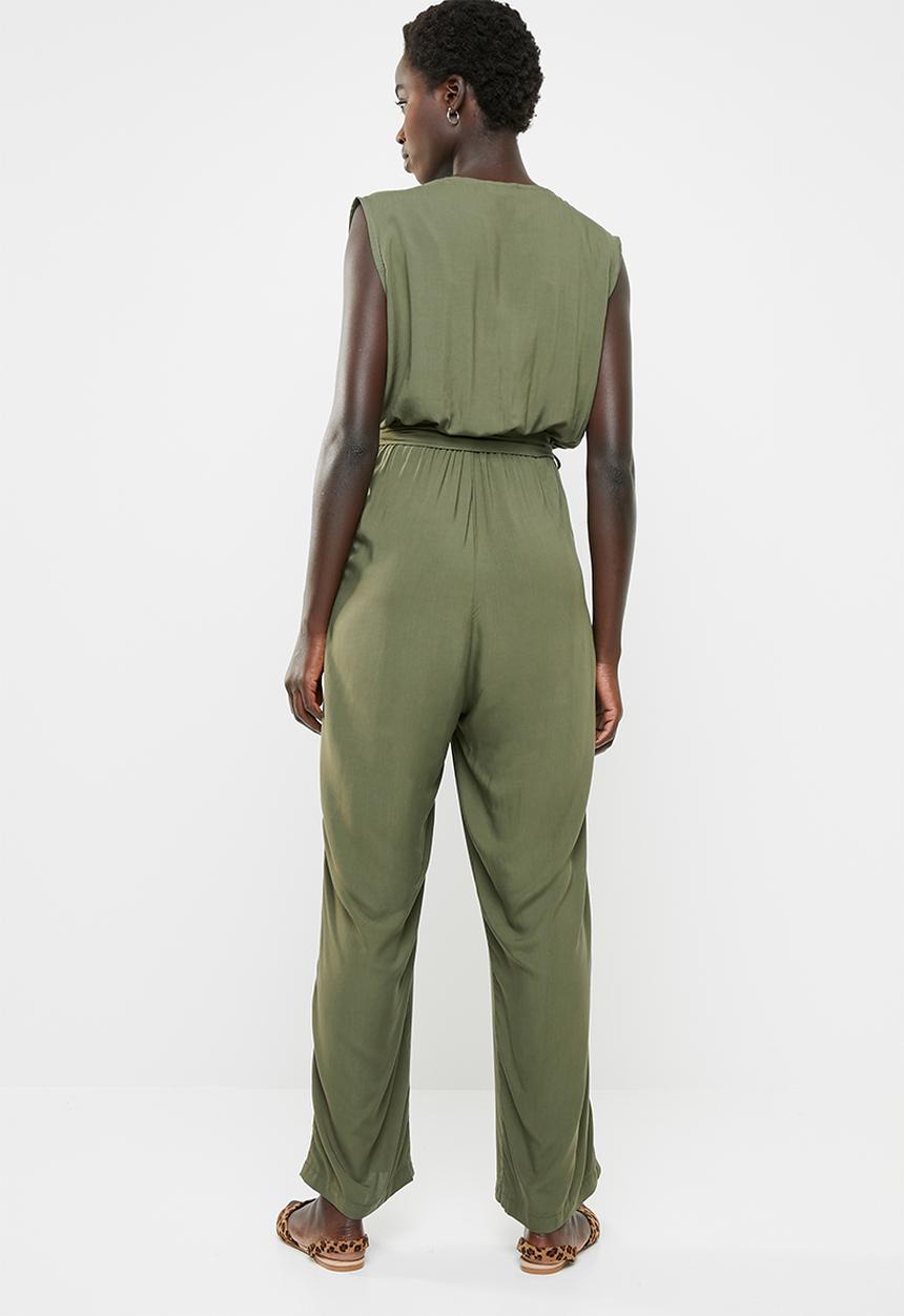 edit - Wrap-over sleeveless jumpsuit - olive