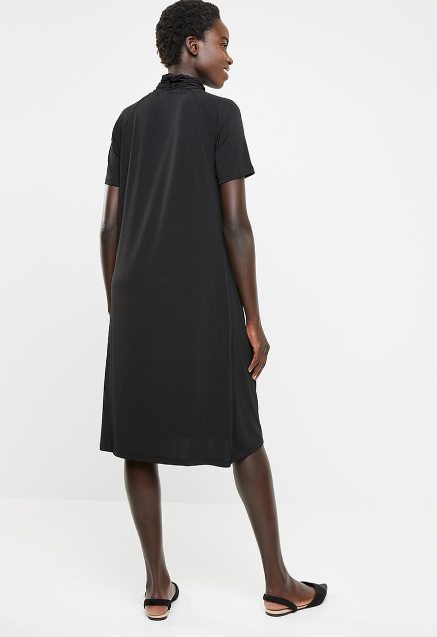 edit - Shift dress with drape neck detail - black